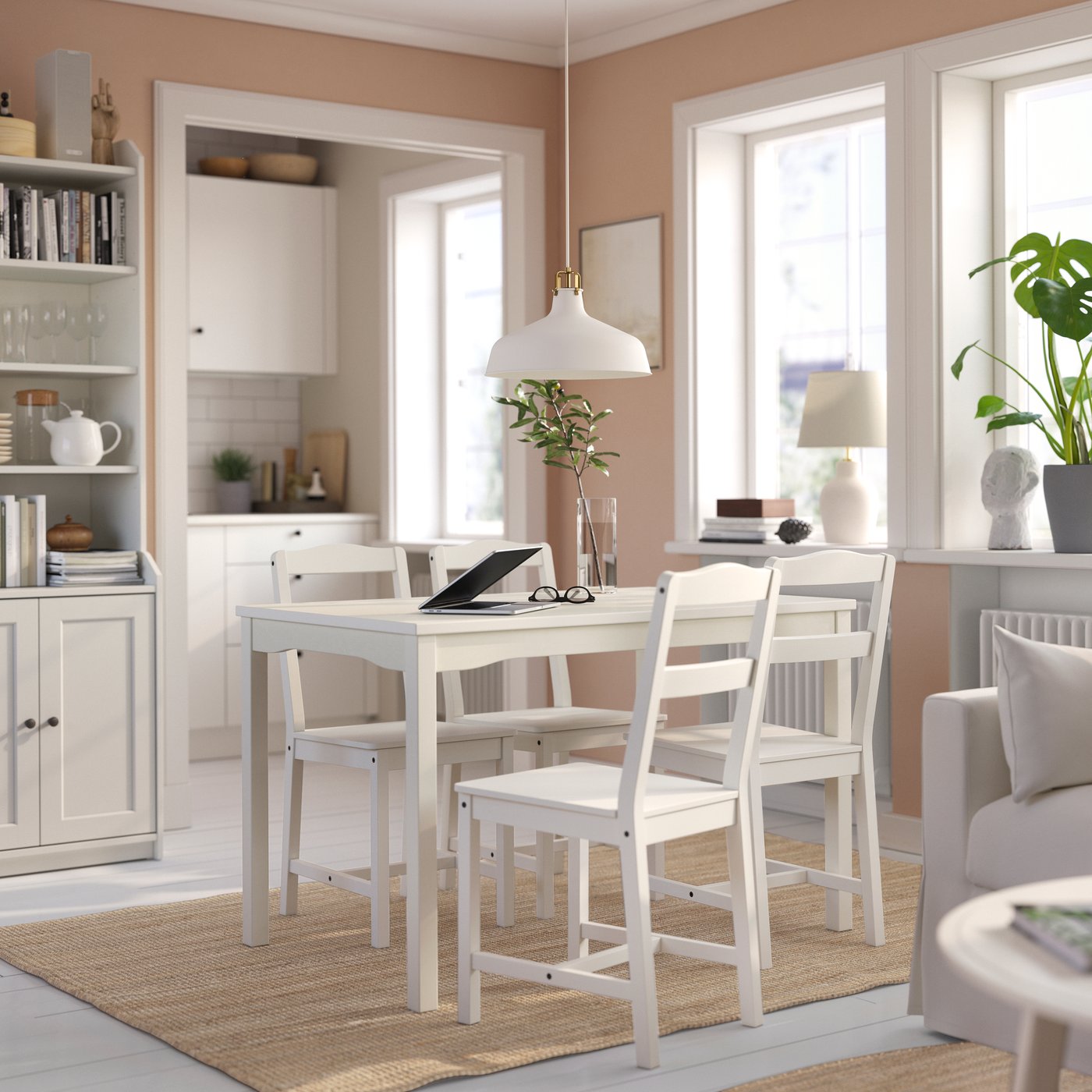 A white/white HAUGA table and 4 chairs