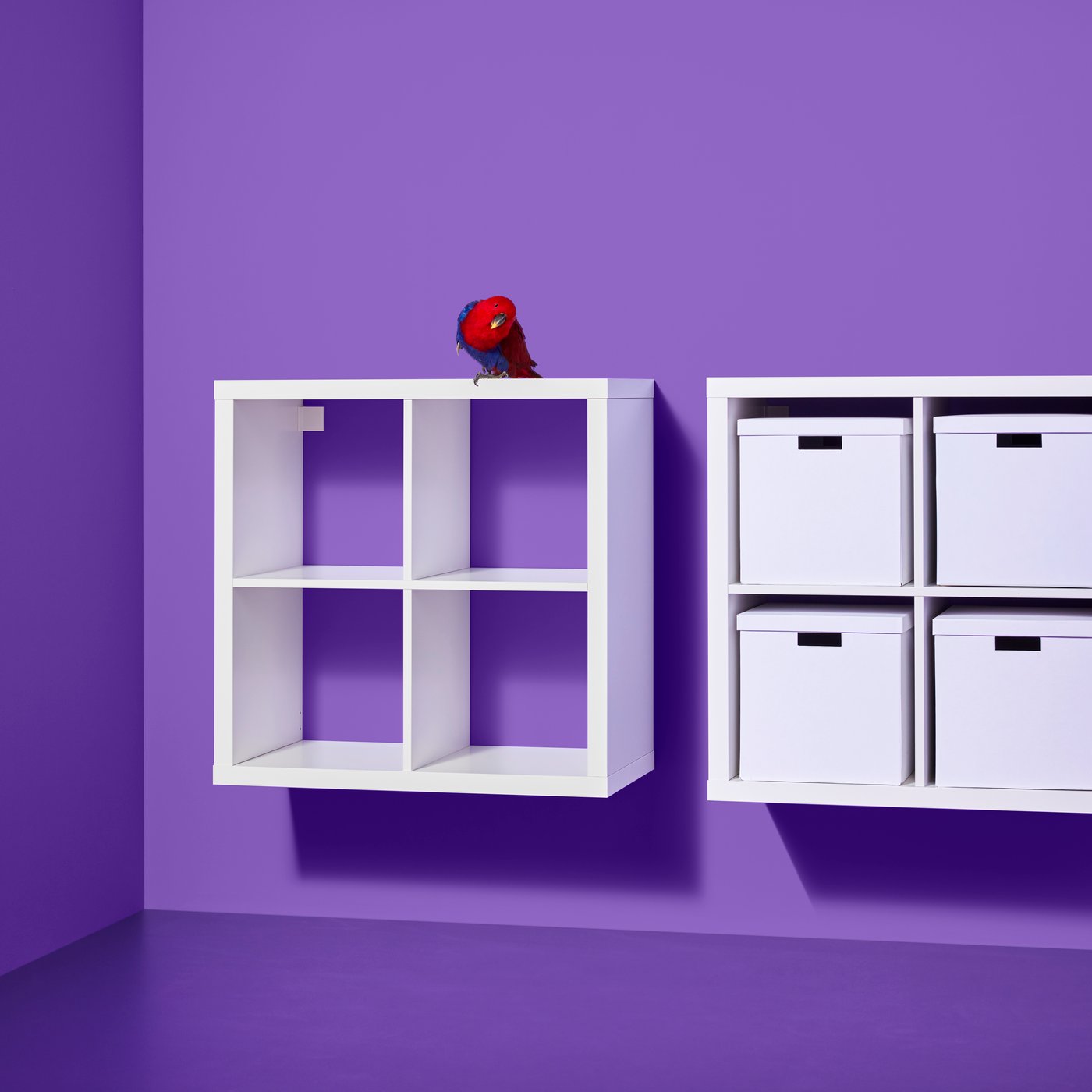 A white KALLAX shelving unit