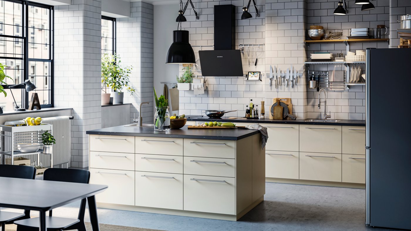 A beige HAVSTORP drawer front