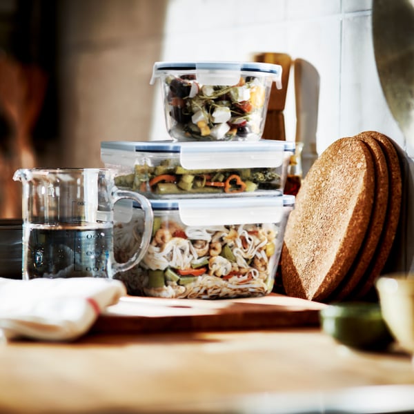 A square glass/plastic IKEA 365+ food container with lid