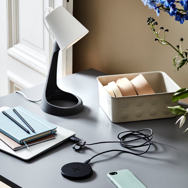 A dark grey LILLHULT USB type A to USB type C cord in the home office