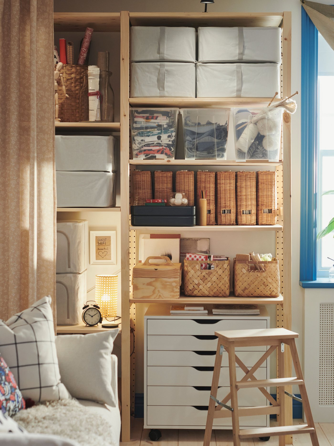 A pine IVAR shelving unit