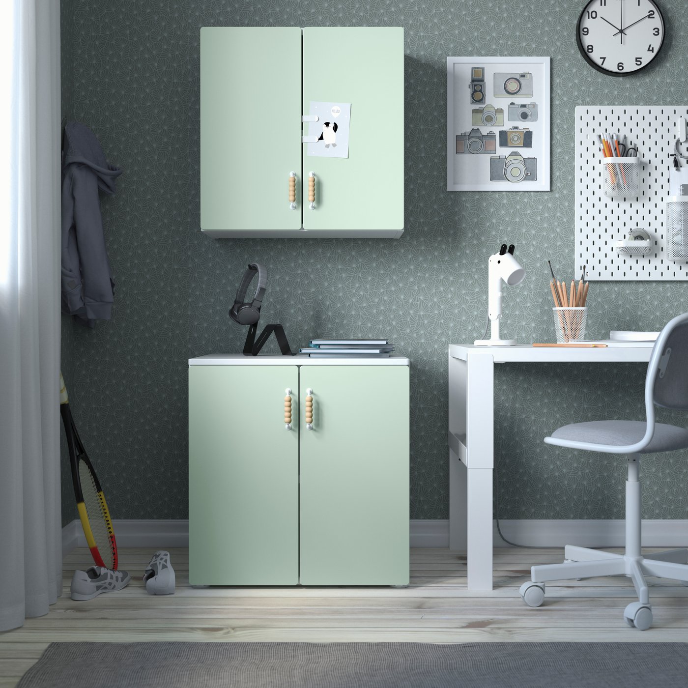 A white light green/with 1 shelf SMÅSTAD wall cabinet