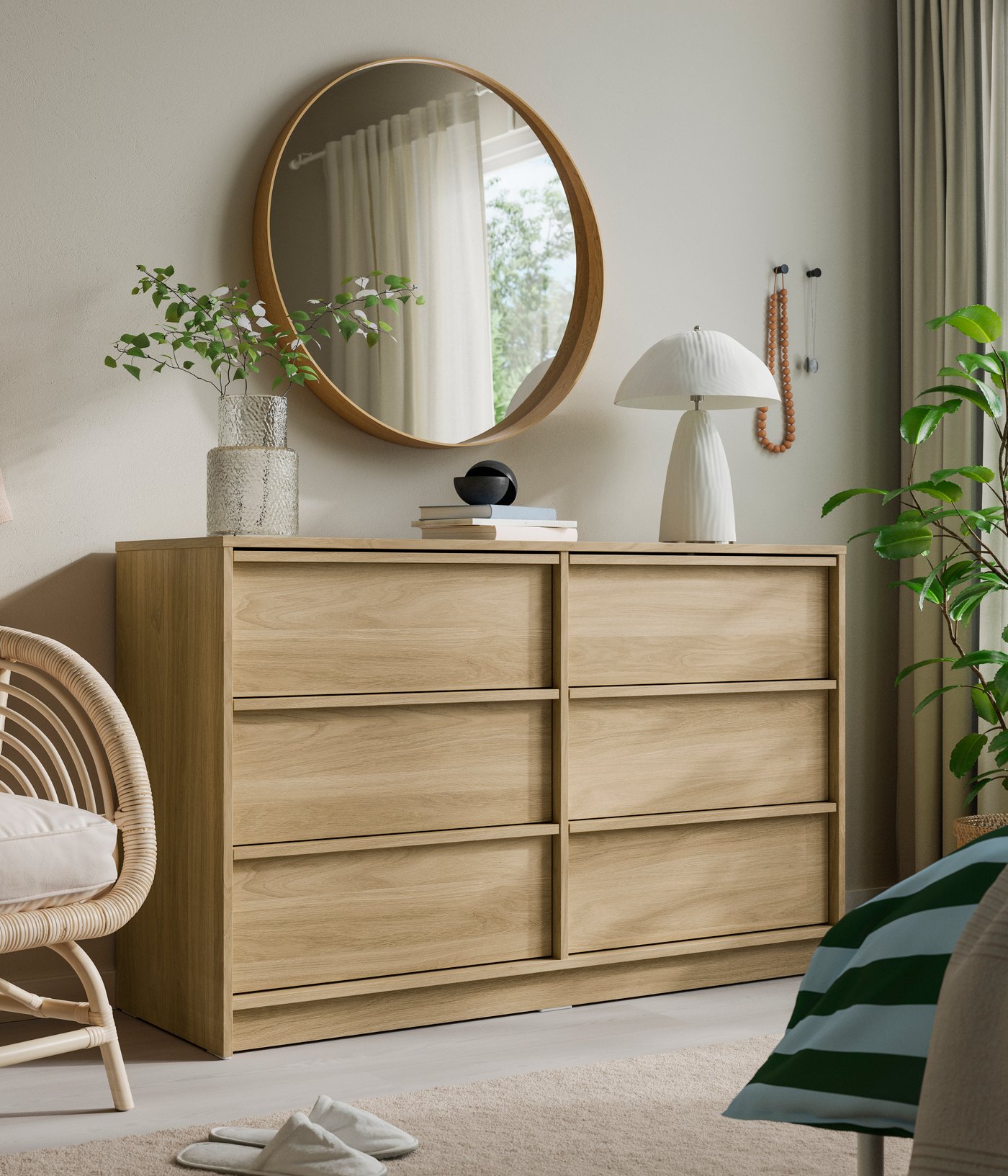 A with 2 inner drawers/oak effect ANKARUDDEN chest of 6 drawers in the bedroom