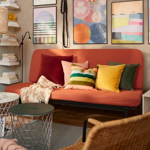 A with foam mattress/Skartofta red/brown NYHAMN 3-seat sofa-bed in the living room