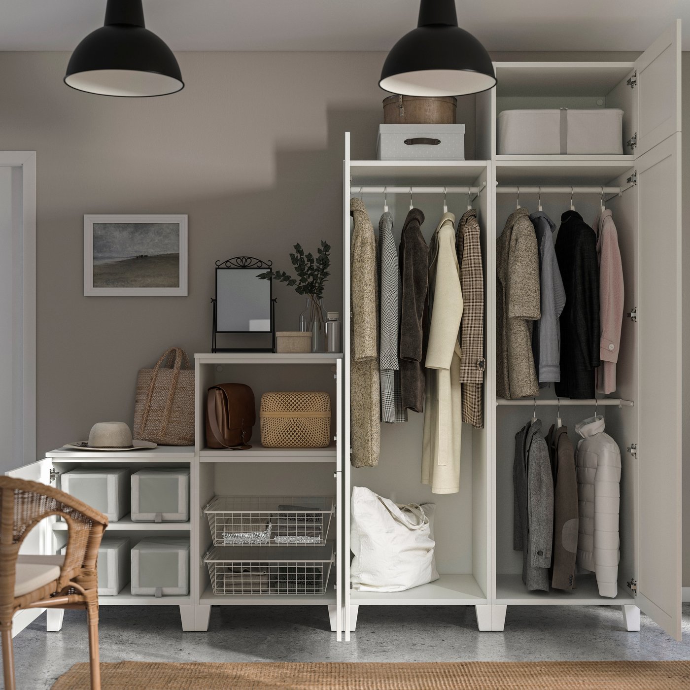 A white/Sannidal white PLATSA wardrobe w 6 doors