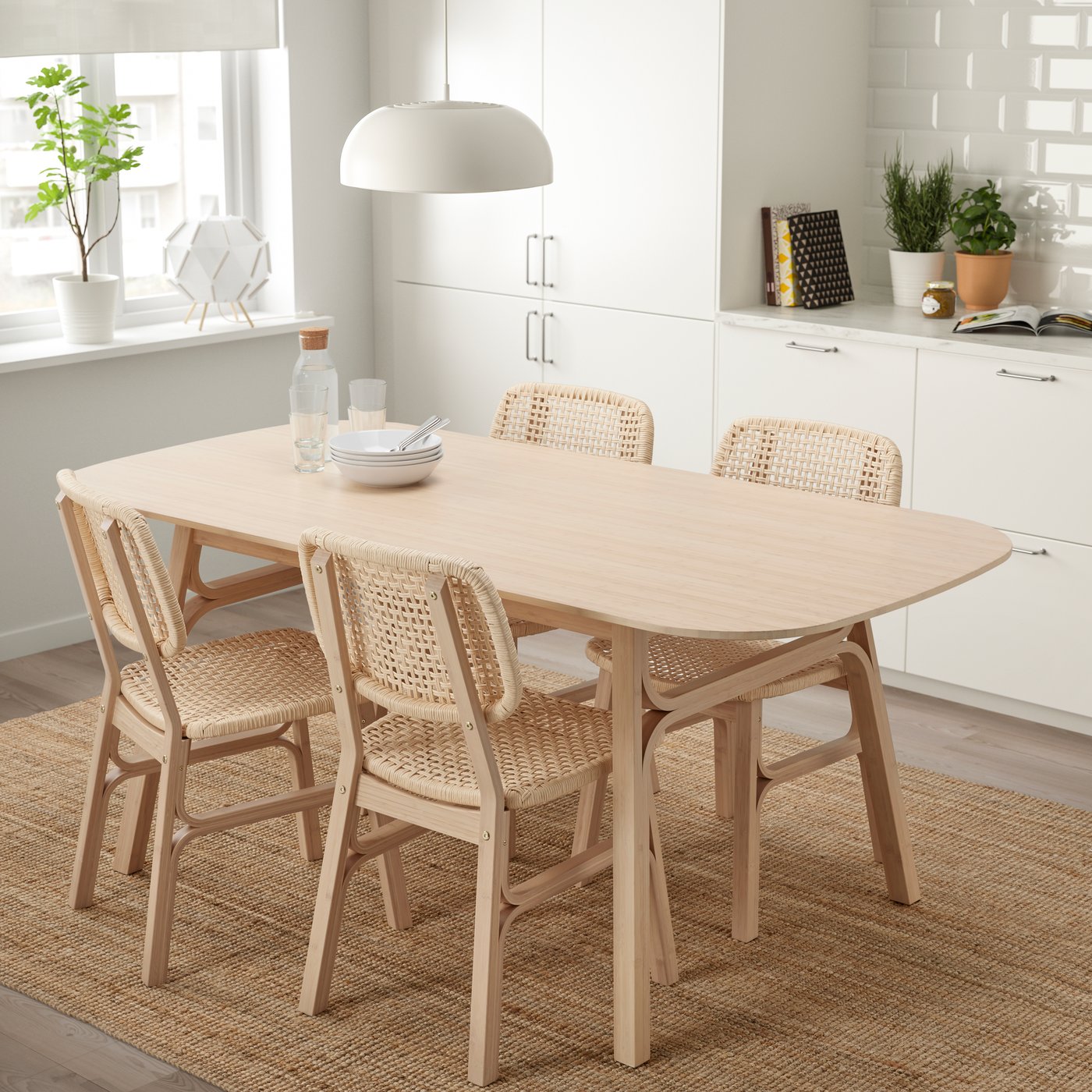 A bamboo/bamboo VOXLÖV table and 4 chairs