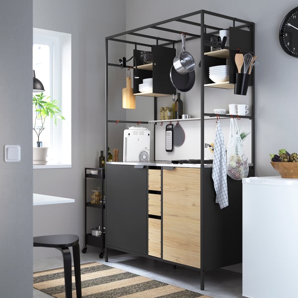 A black/ash ÄSPINGE kitchenette