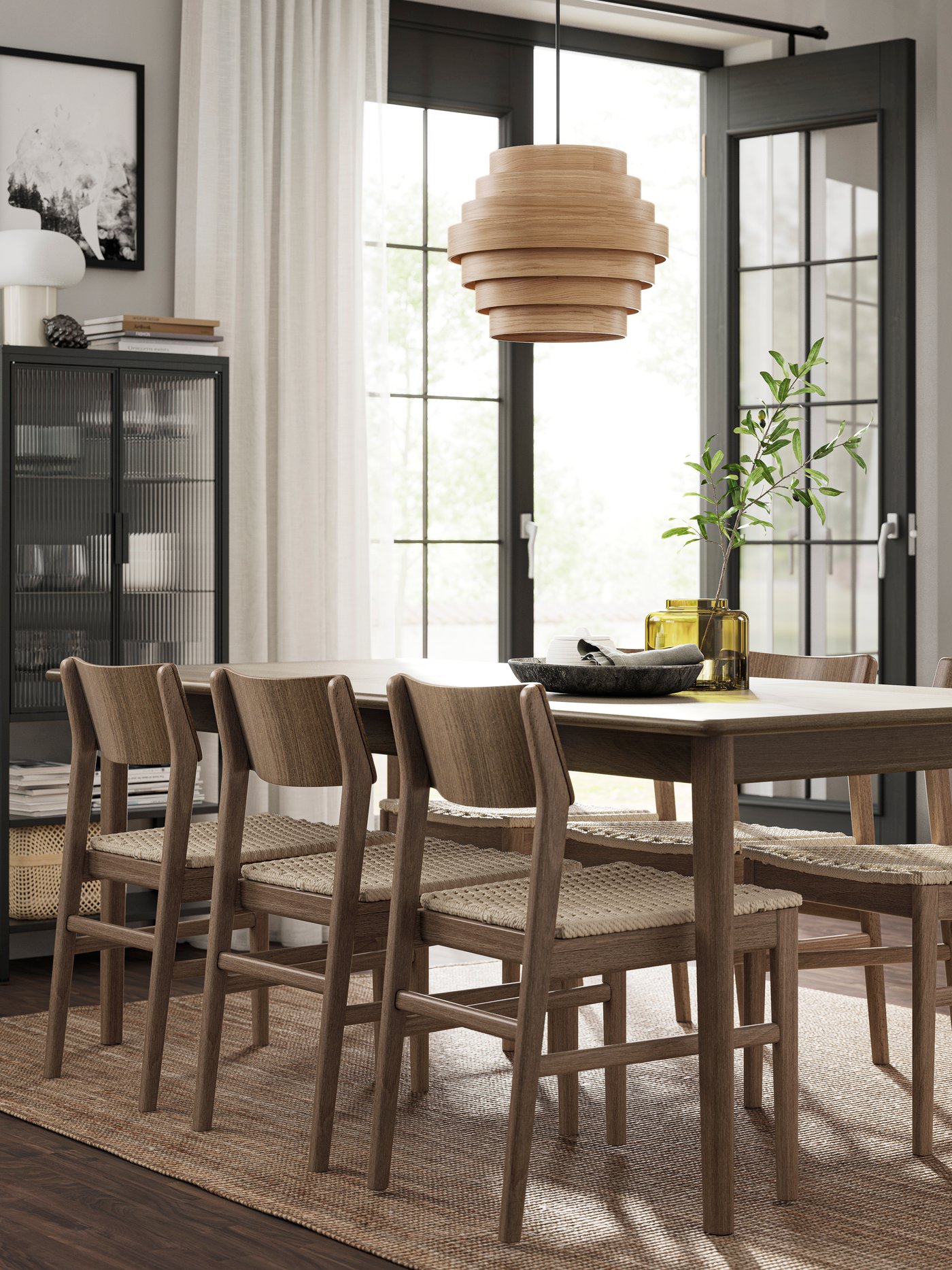 A brown beech/brown beech SKANSNÄS table and 4 chairs.