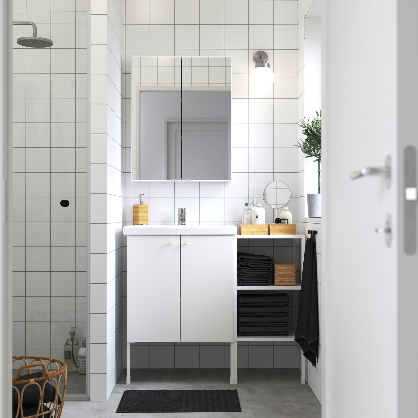 Bílá/baterie Pilkån, koupelnový nábytek TVÄLLEN