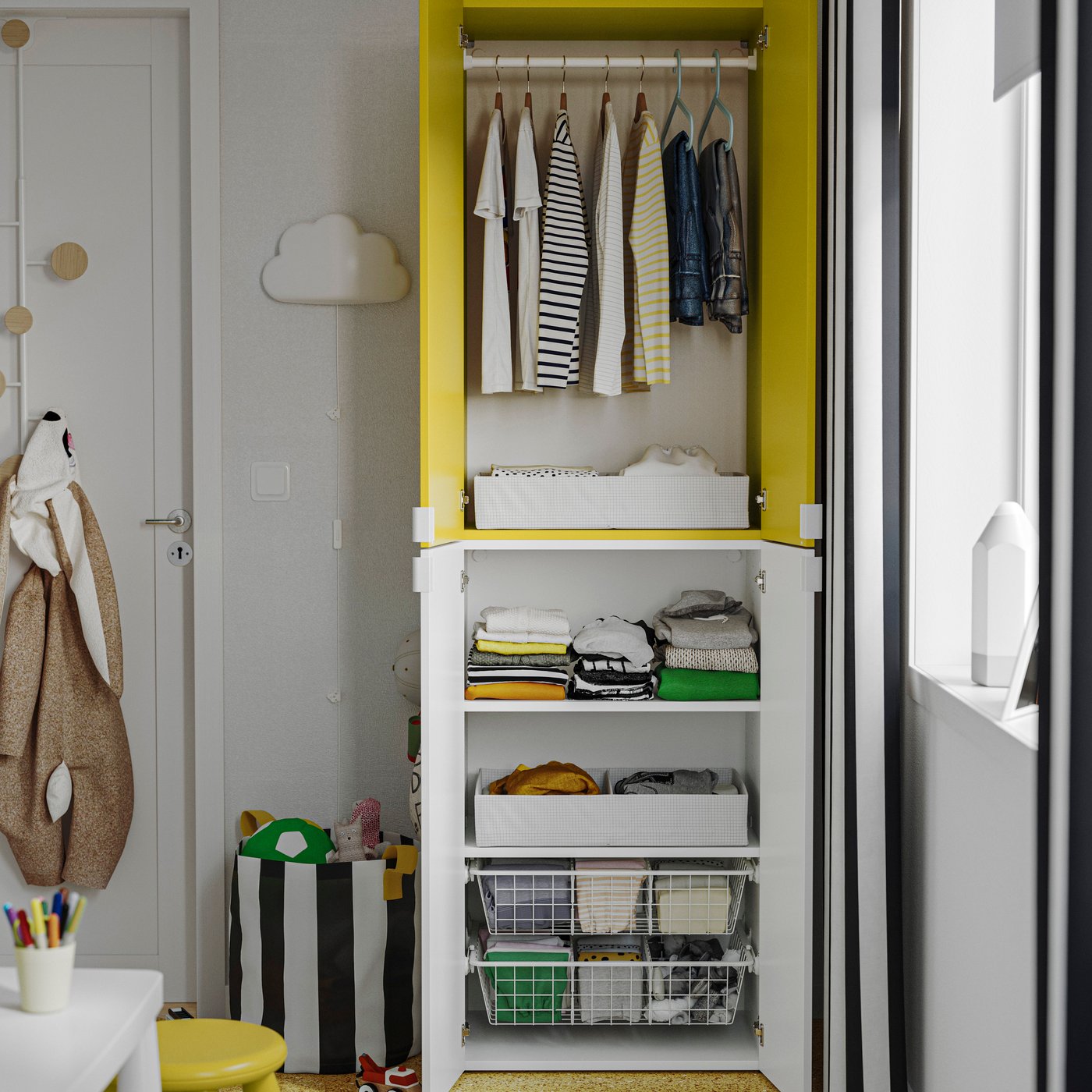A white and yellow LASTARE wardrobe.