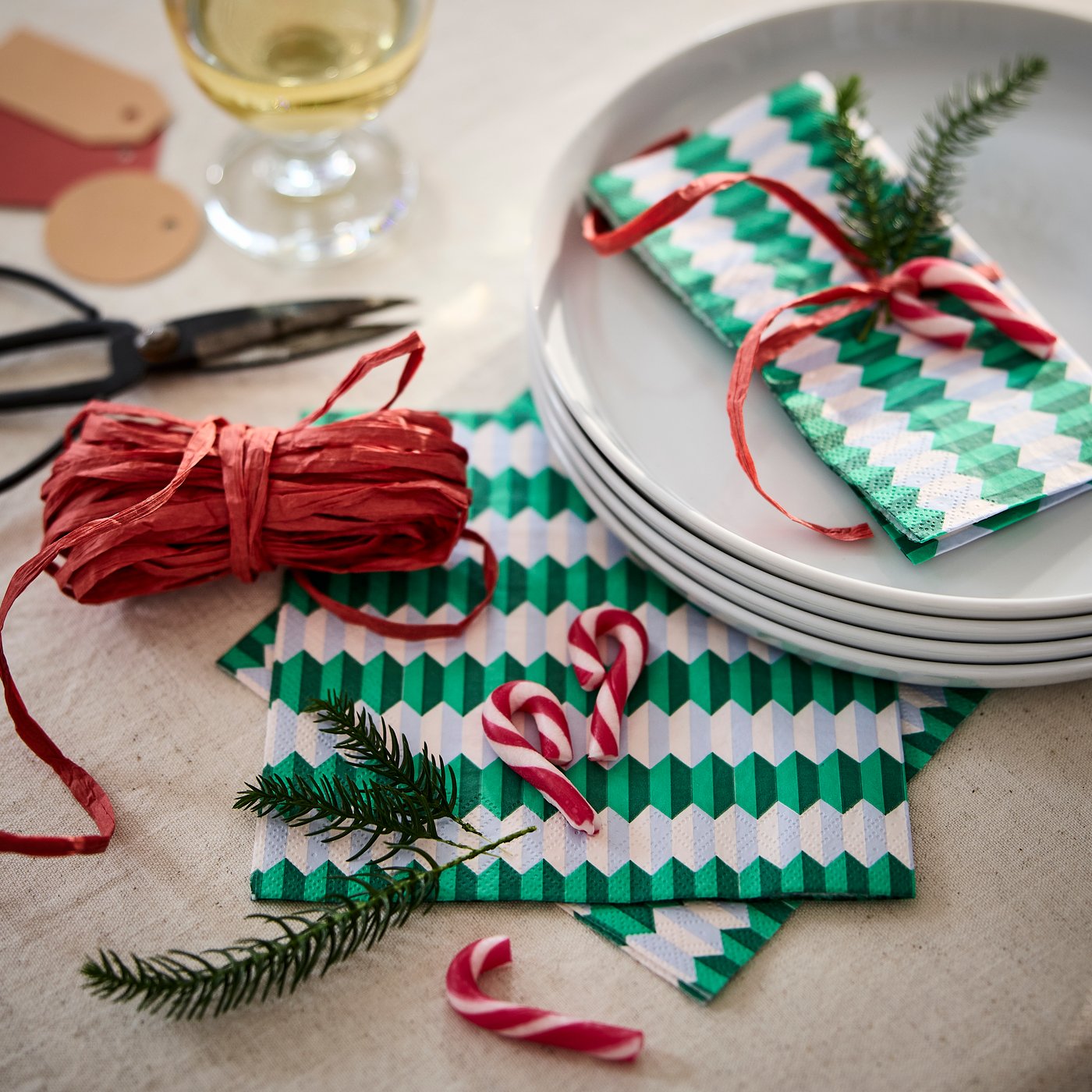 paper napkin 33 cm striped/green/white