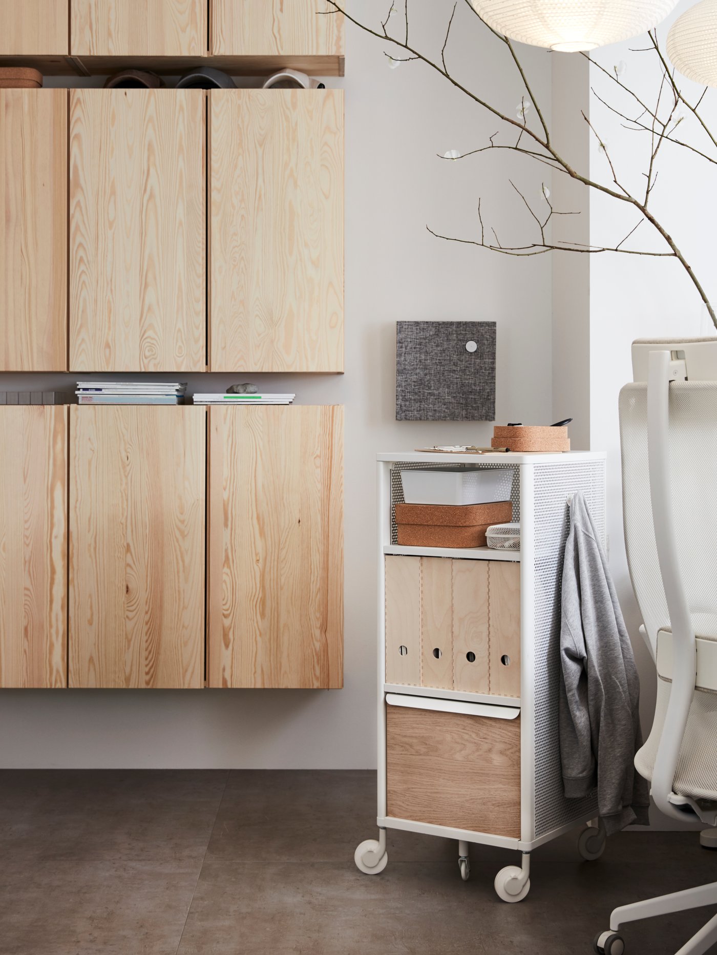A pine IVAR cabinet in the home office