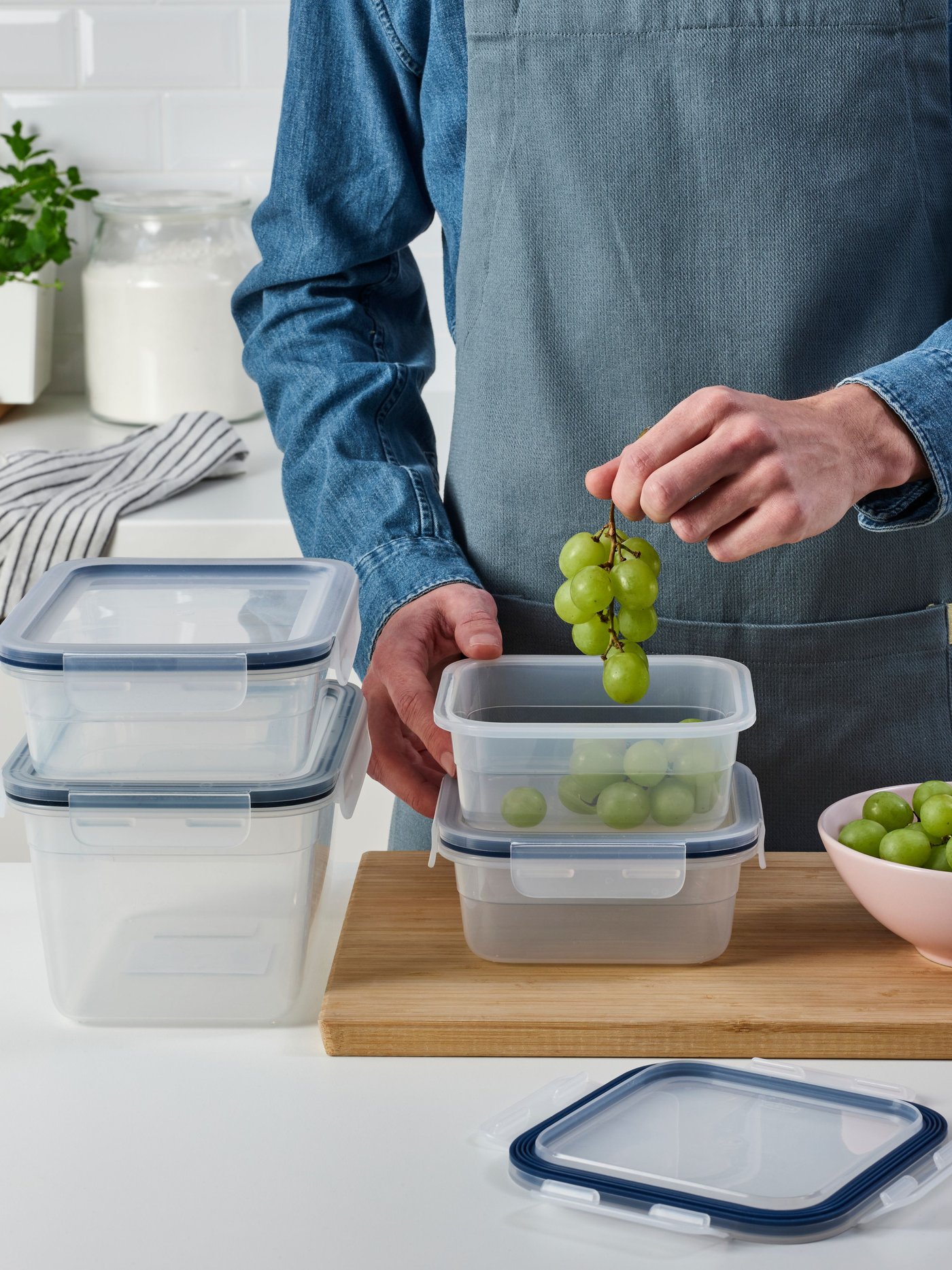 A plastic IKEA 365+ food container with lid in the kitchen