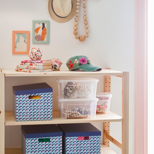 A pine IVAR 2 sections/shelves in the home office