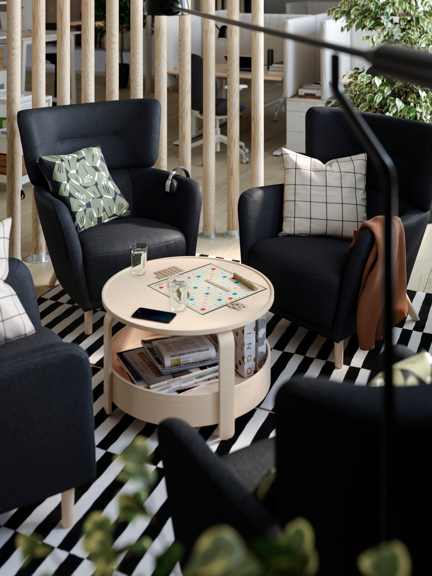 A Gunnared black-grey OSKARSHAMN wing chair