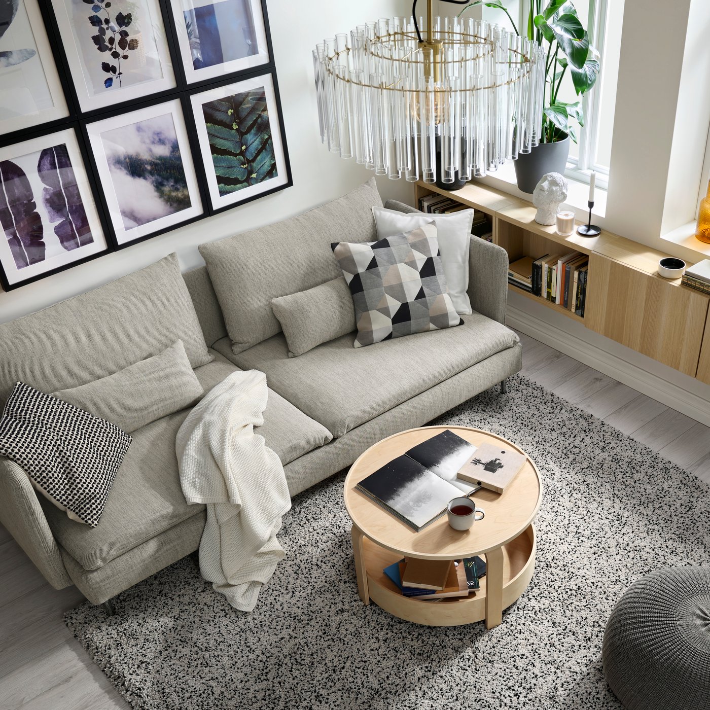A Viarp beige/brown SÖDERHAMN 3-seat sofa in the living room