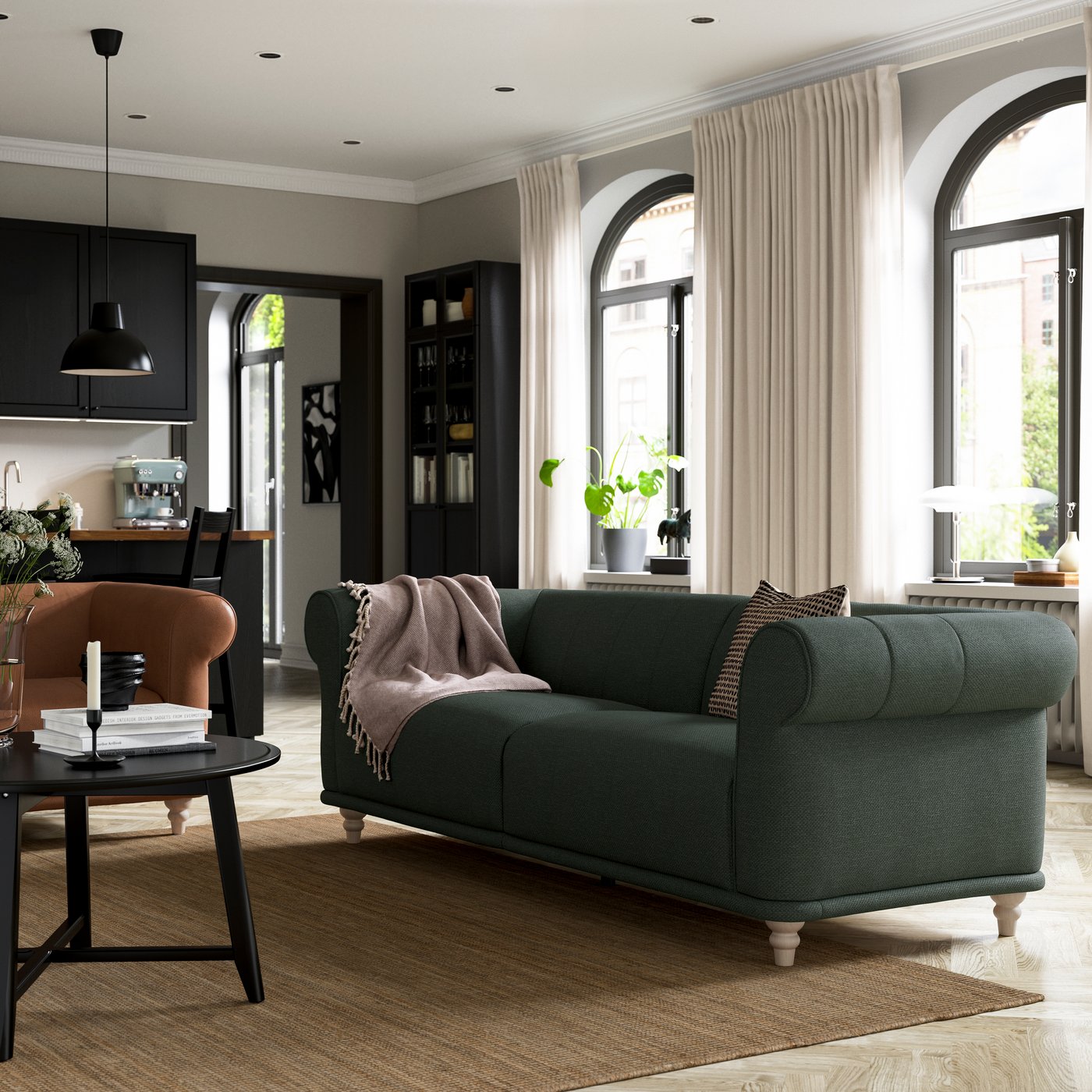 A classic interior style with a VISKAFORS 3-seat sofa.