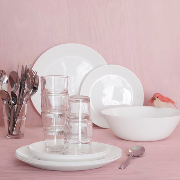 A white OFTAST serving bowl in the dining room