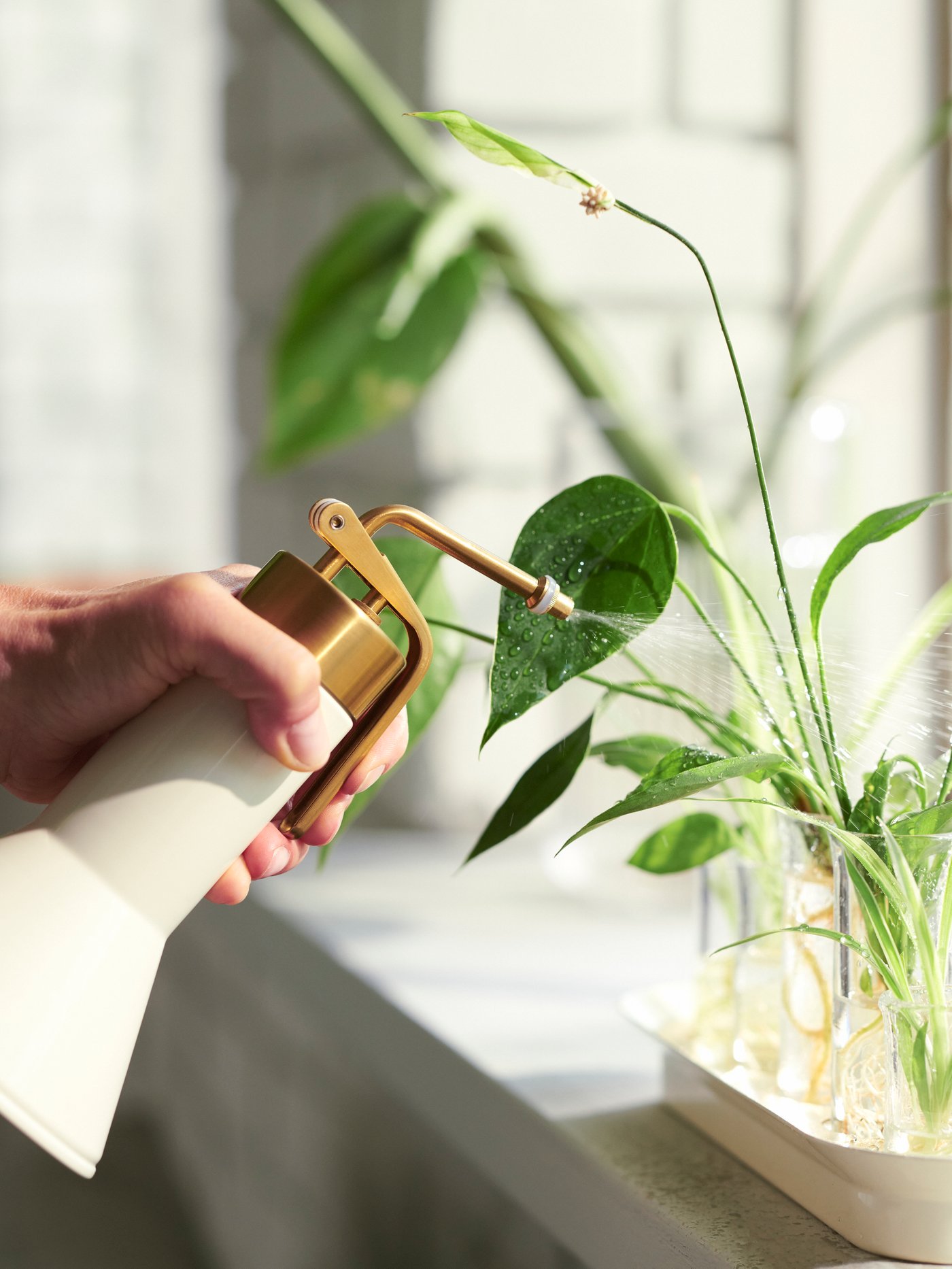 An ivory/gold-colour VATTENKRASSE plant mister