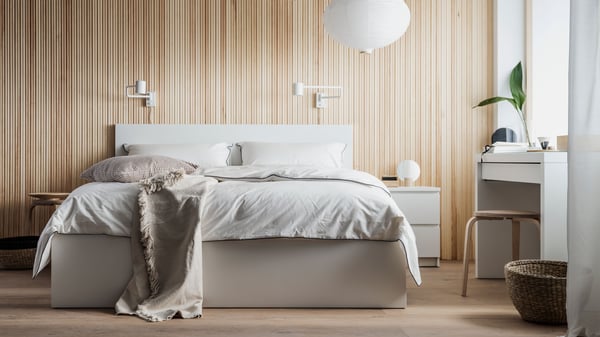 A white MALM chest of 2 drawers in the bedroom