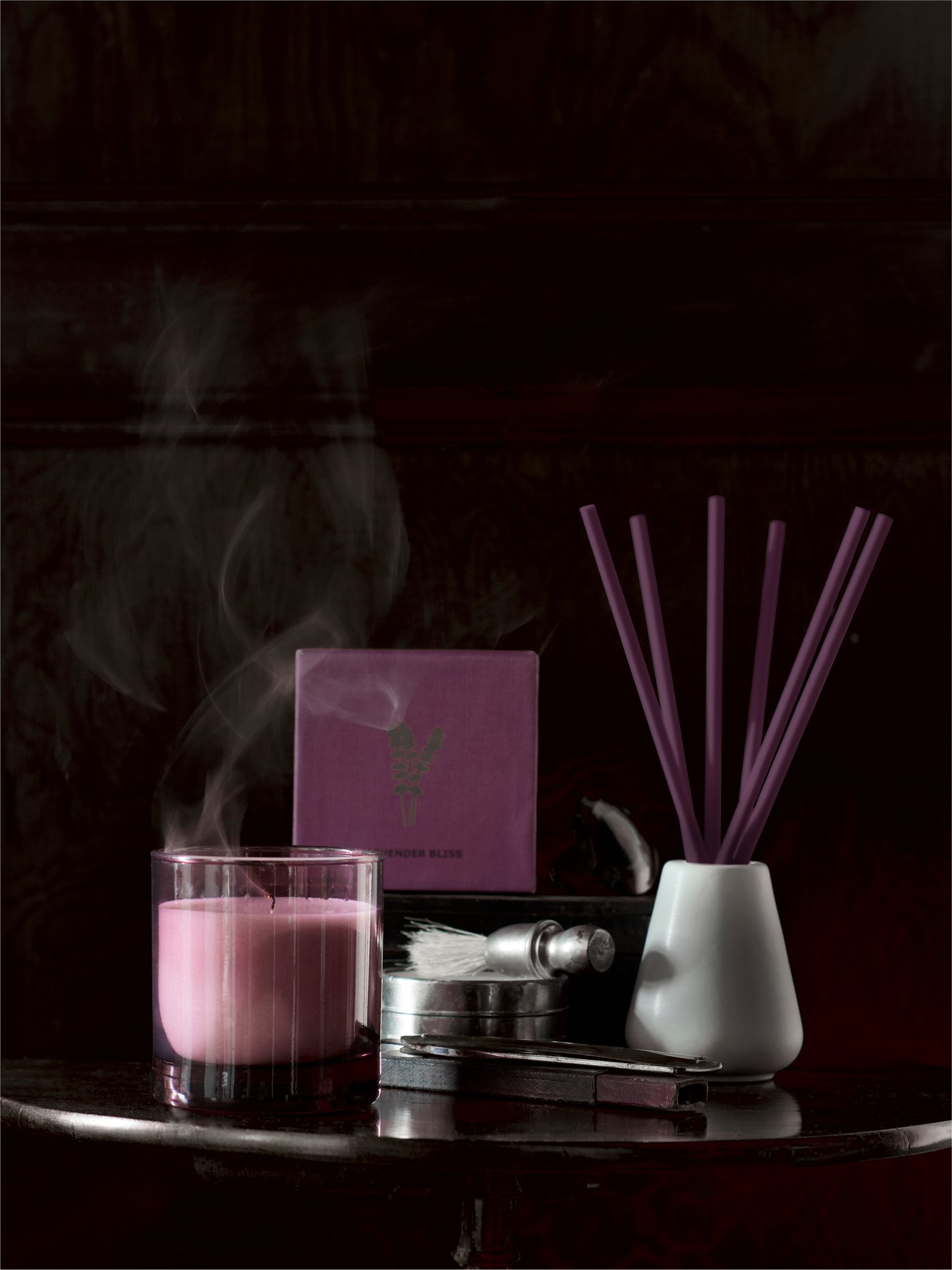 A Lavender bliss/lilac NJUTNING scented candle in glass