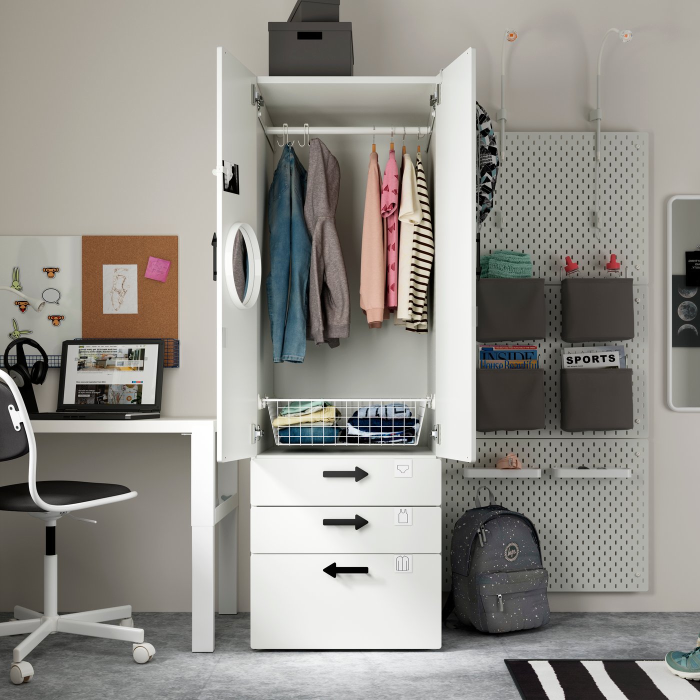 A white white/with 3 drawers PLATSA wardrobe