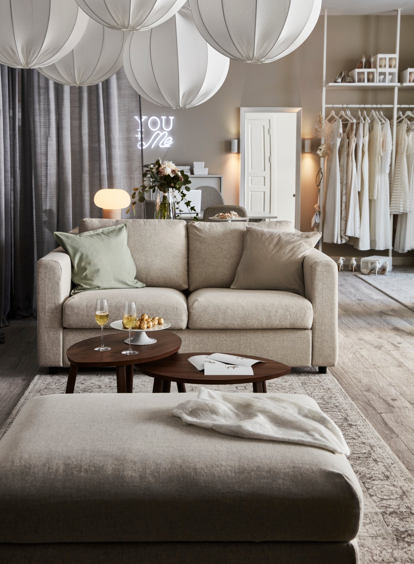 A beige VIMLE sofa in an open space living room.