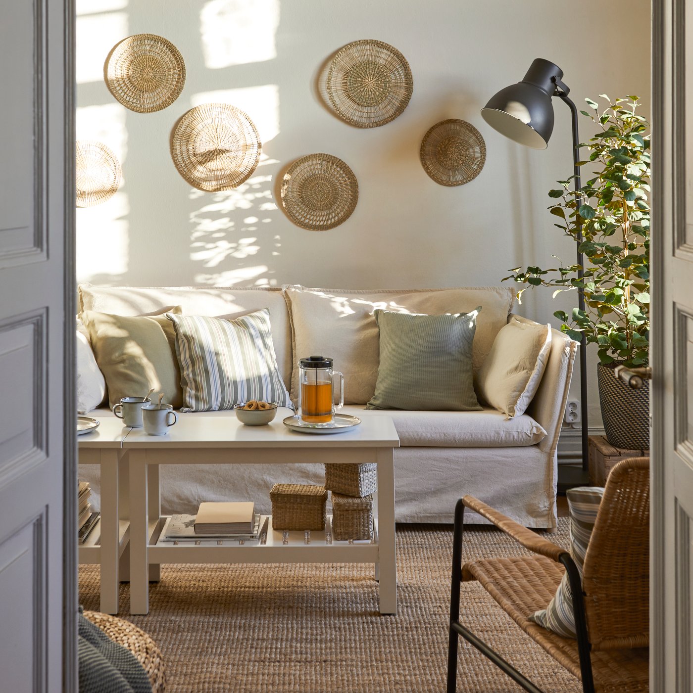 A Katorp natural BACKSÄLEN 3-seat sofa in the living room