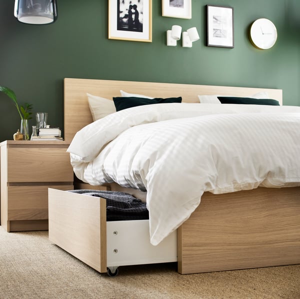 A white stained oak veneer MALM chest of 2 drawers