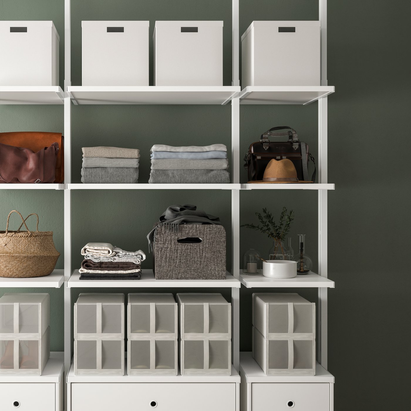 A white ELVARLI open storage combination