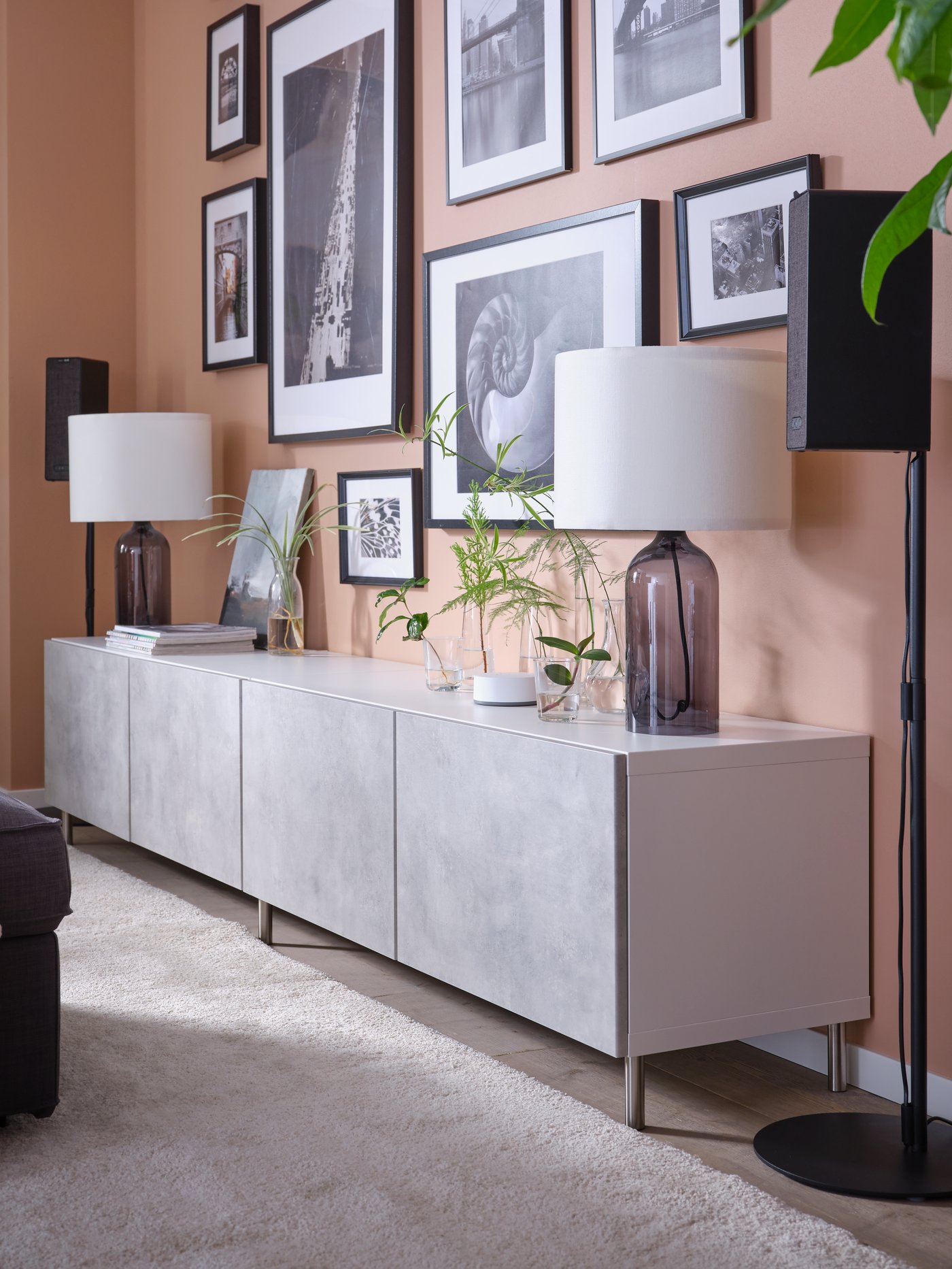 An off-white STOENSE rug, low pile in the living room