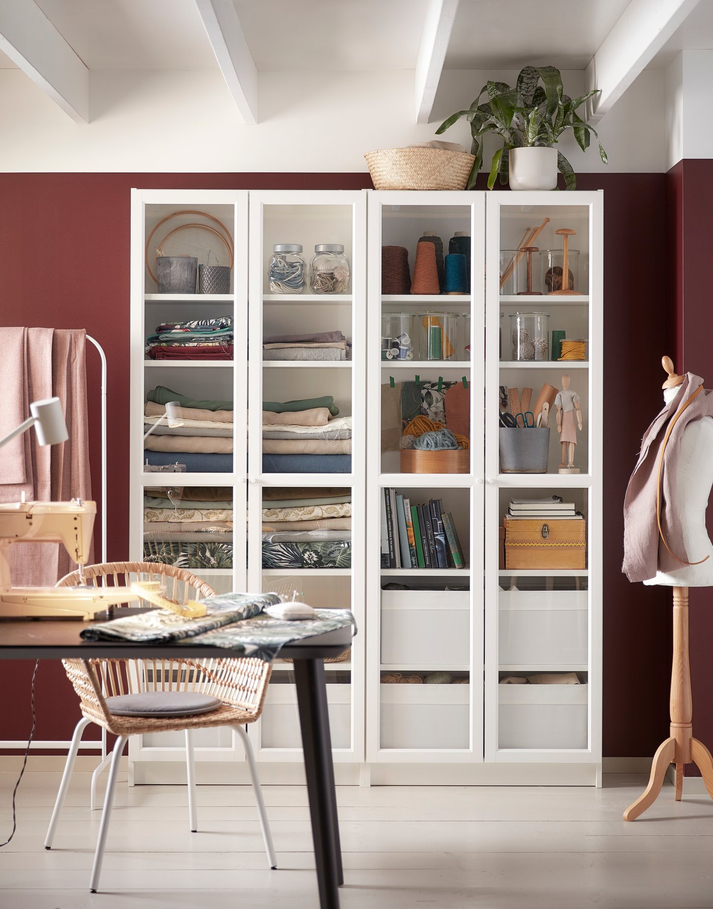 A white/glass BILLY bookcase