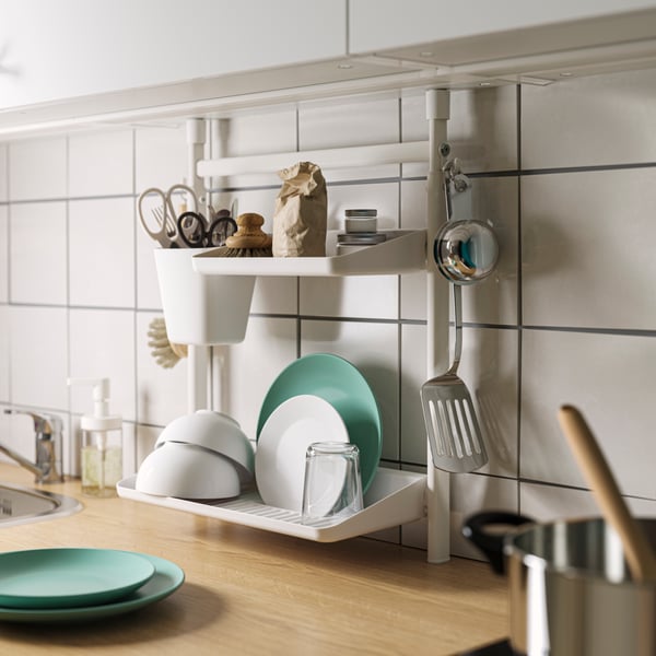 A no drill/shelf/dish drainer/container SUNNERSTA kitchen organiser set in the kitchen