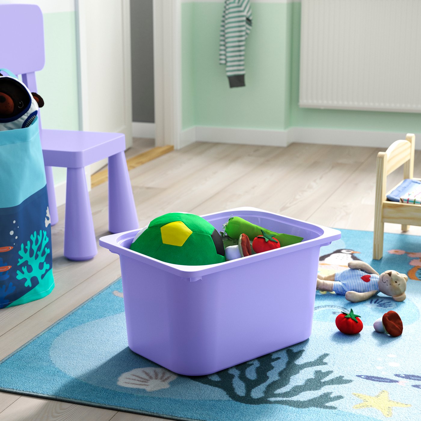 A lilac TROFAST storage box