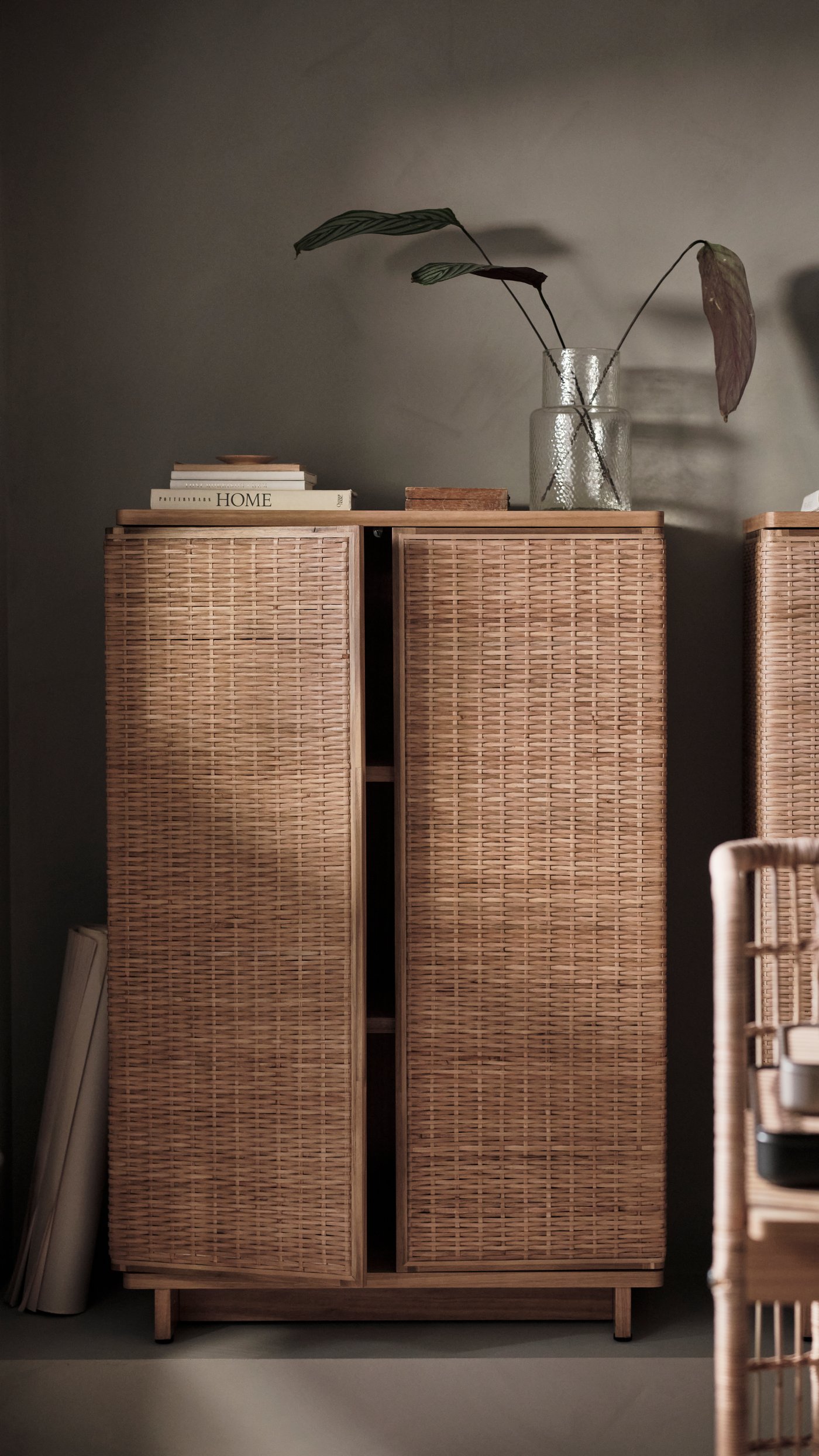FRYKSÅS rattan cabinet and desk.