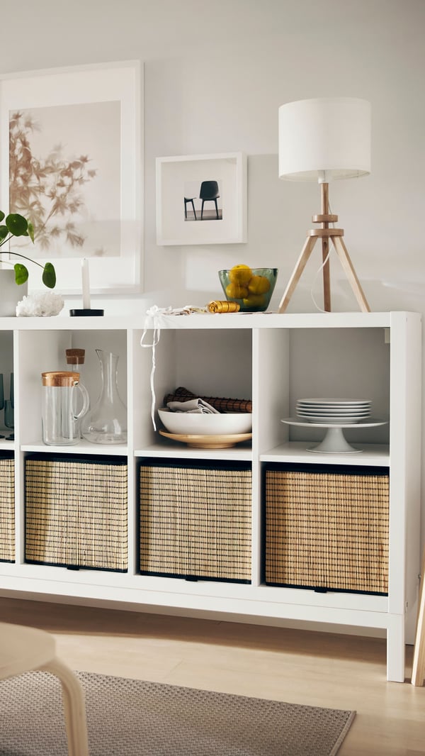 A white KALLAX shelving unit