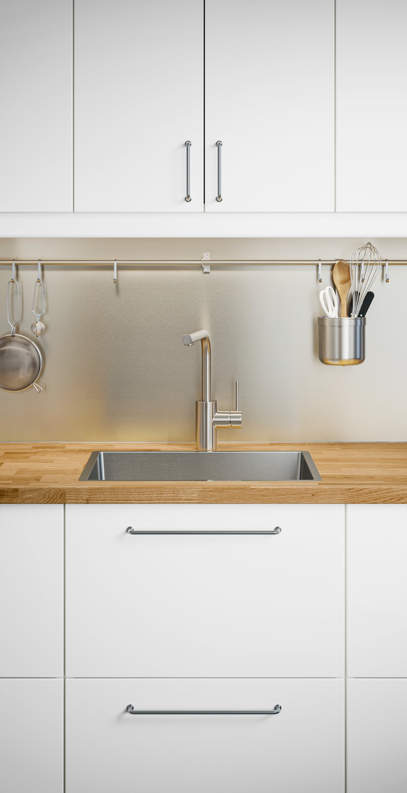 An oak/veneer KARLBY worktop in the kitchen