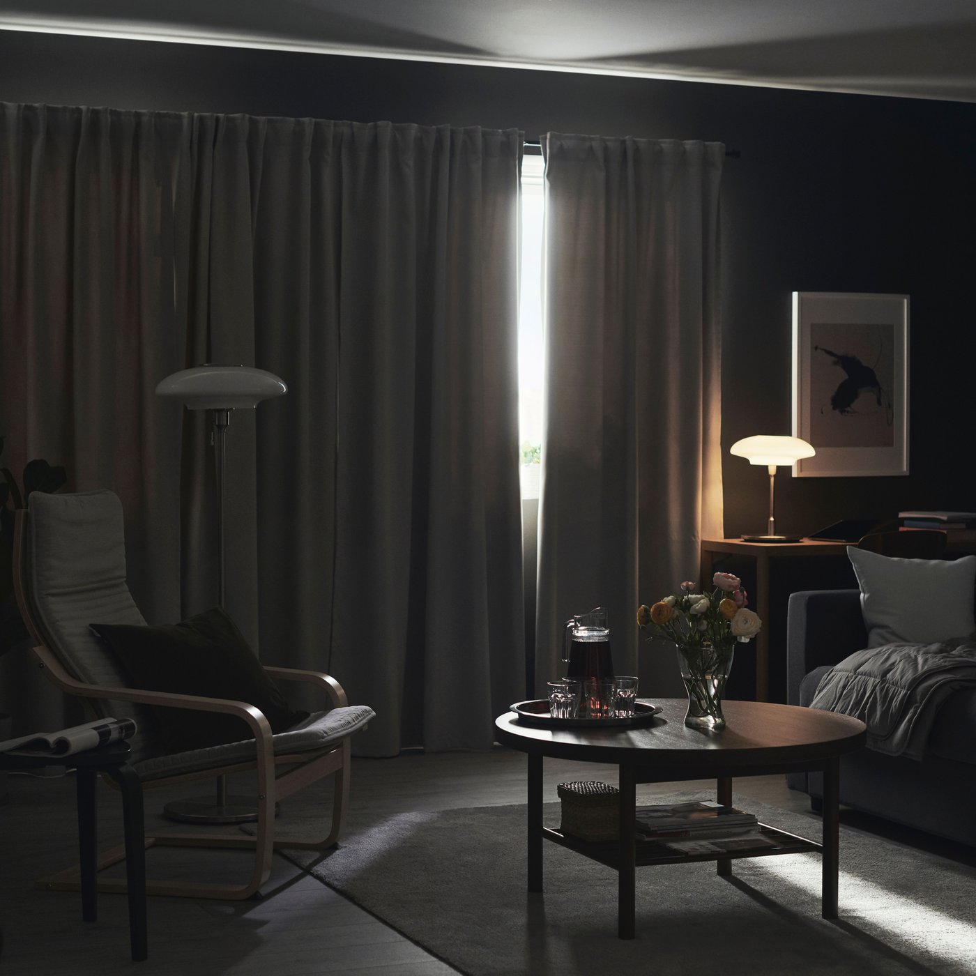 A grey/with heading tape MAJGULL block-out curtains, 1 pair