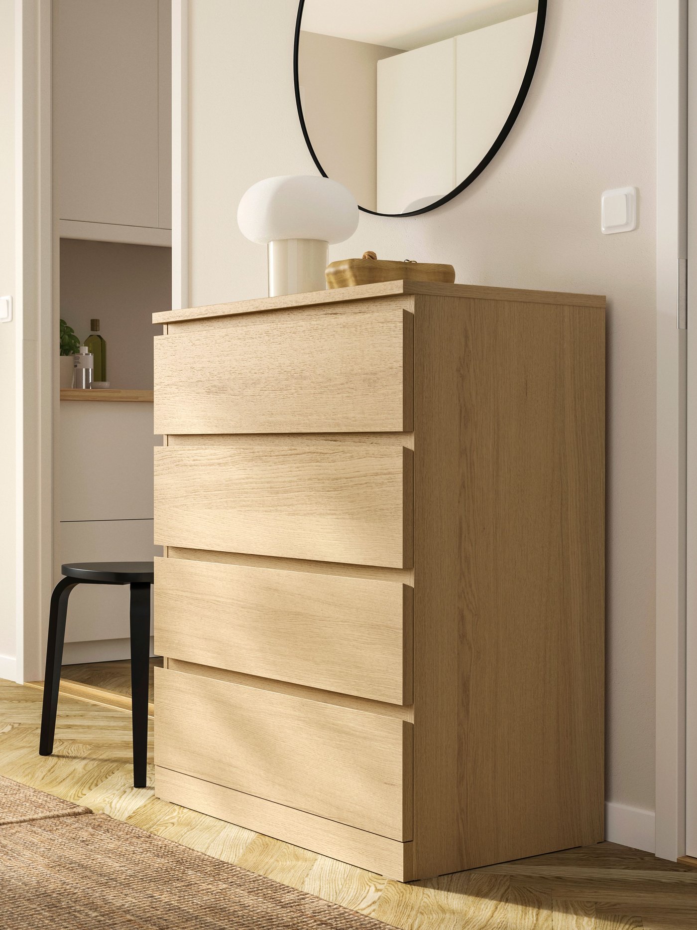 A white stained oak veneer MALM chest of 4 drawers