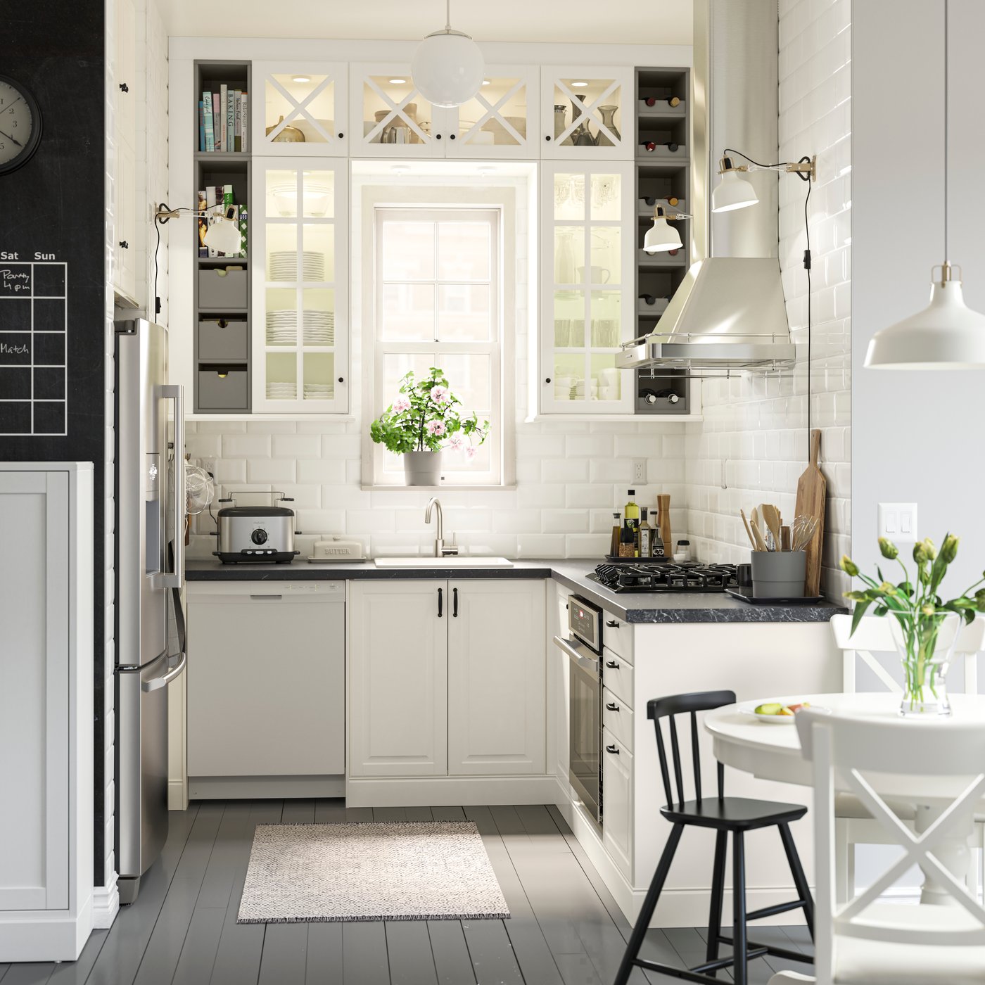 A white/Hallarp beige INGOLF chair in the kitchen