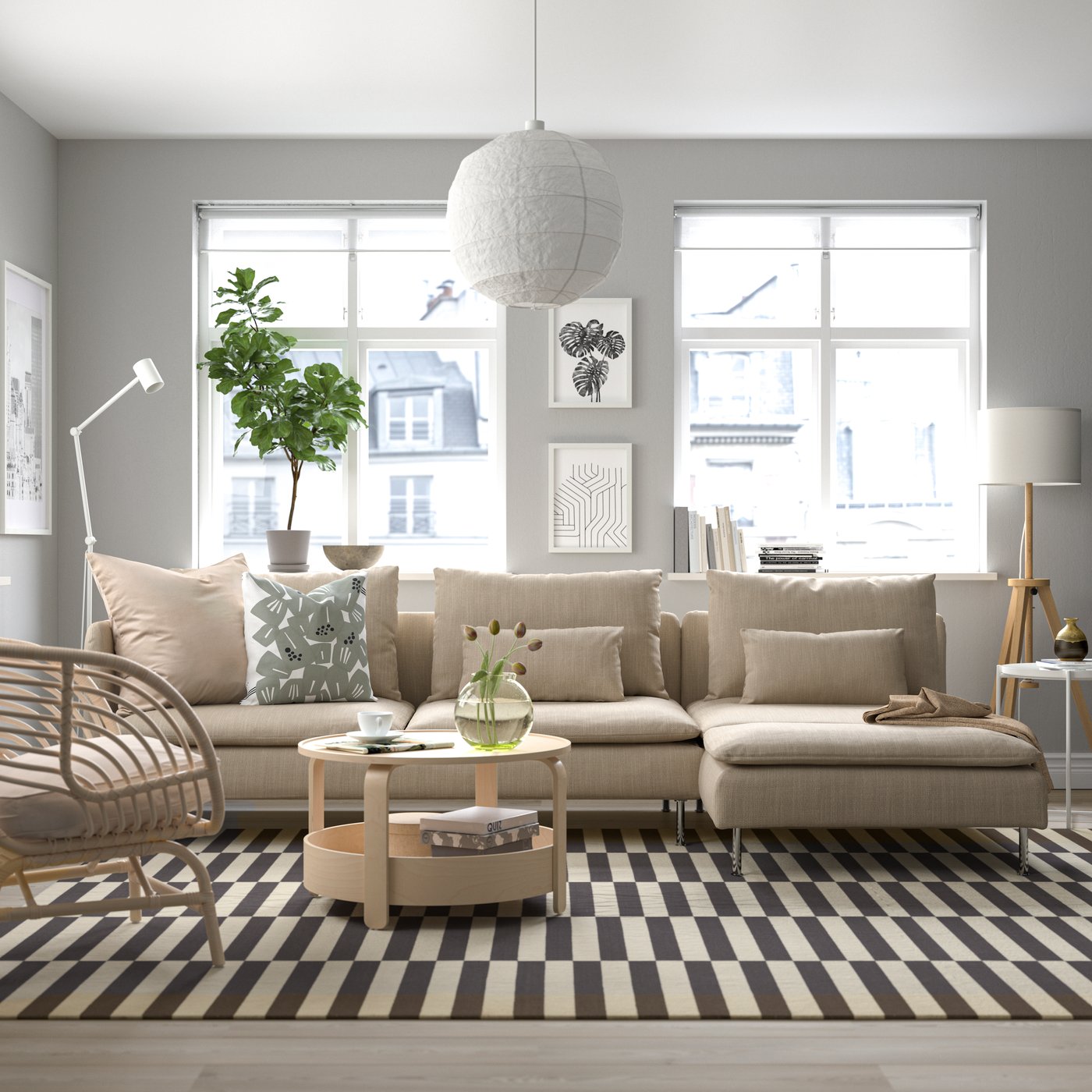 A with open end/Hillared beige SÖDERHAMN 4-seat sofa with chaise longue