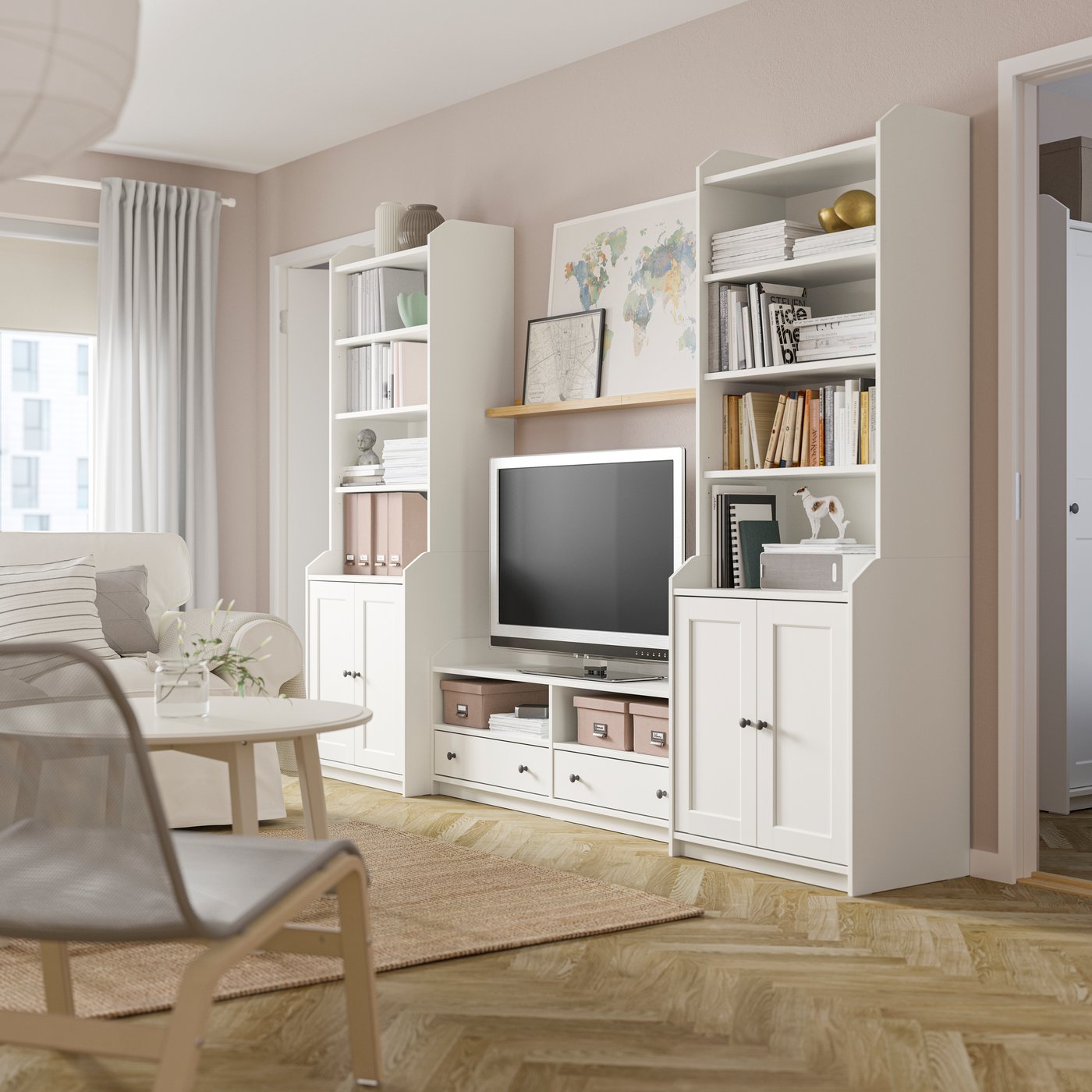 A white HAUGA TV/storage combination