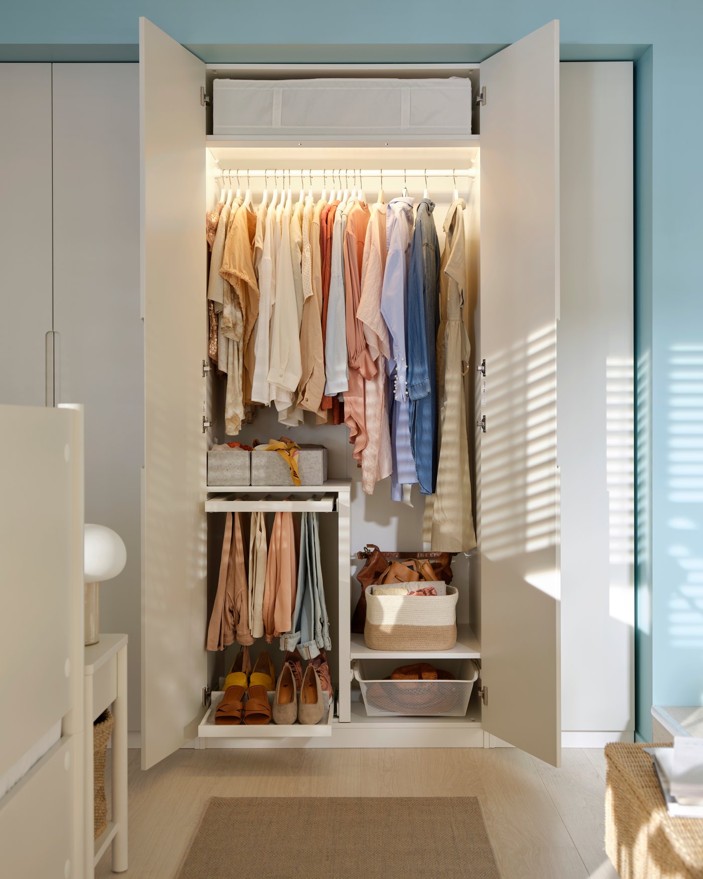 A white BUMERANG hanger in the bedroom