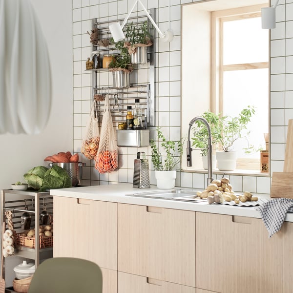 Wooden kitchen with wall storage