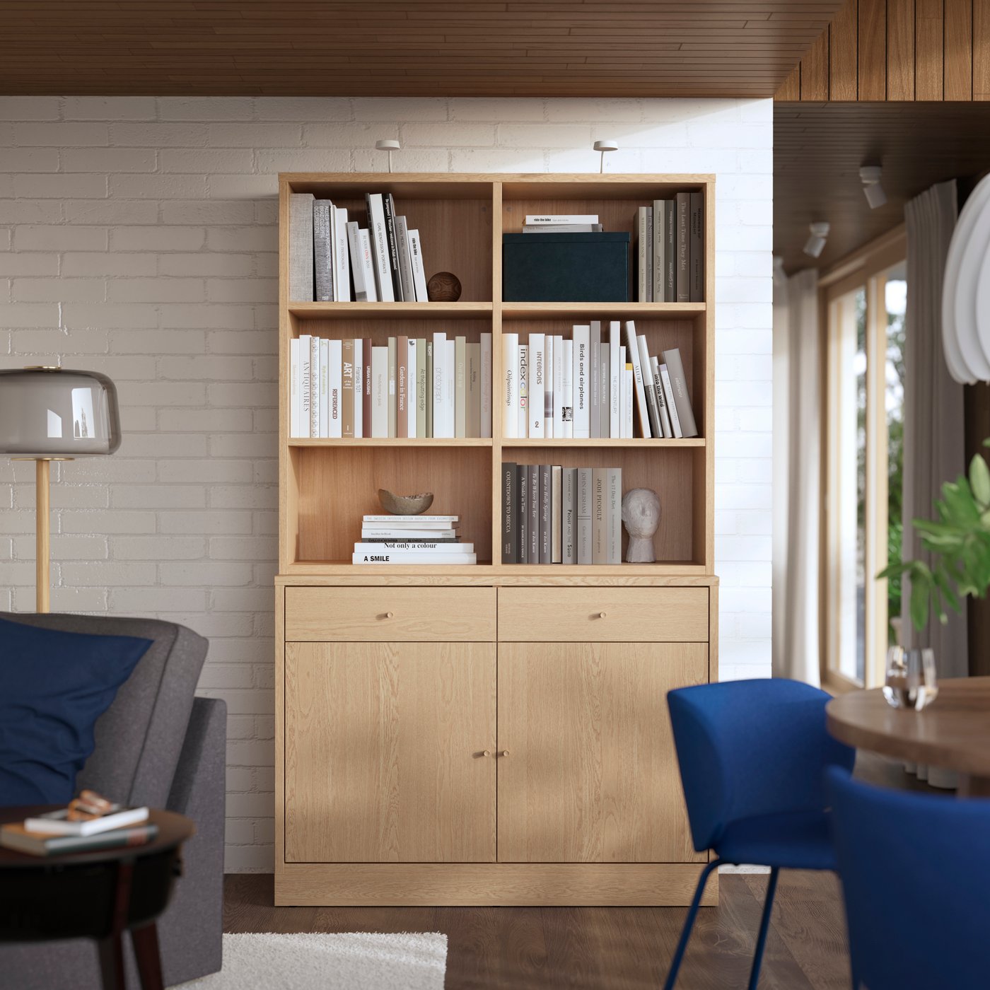 An oak veneer TONSTAD storage combination