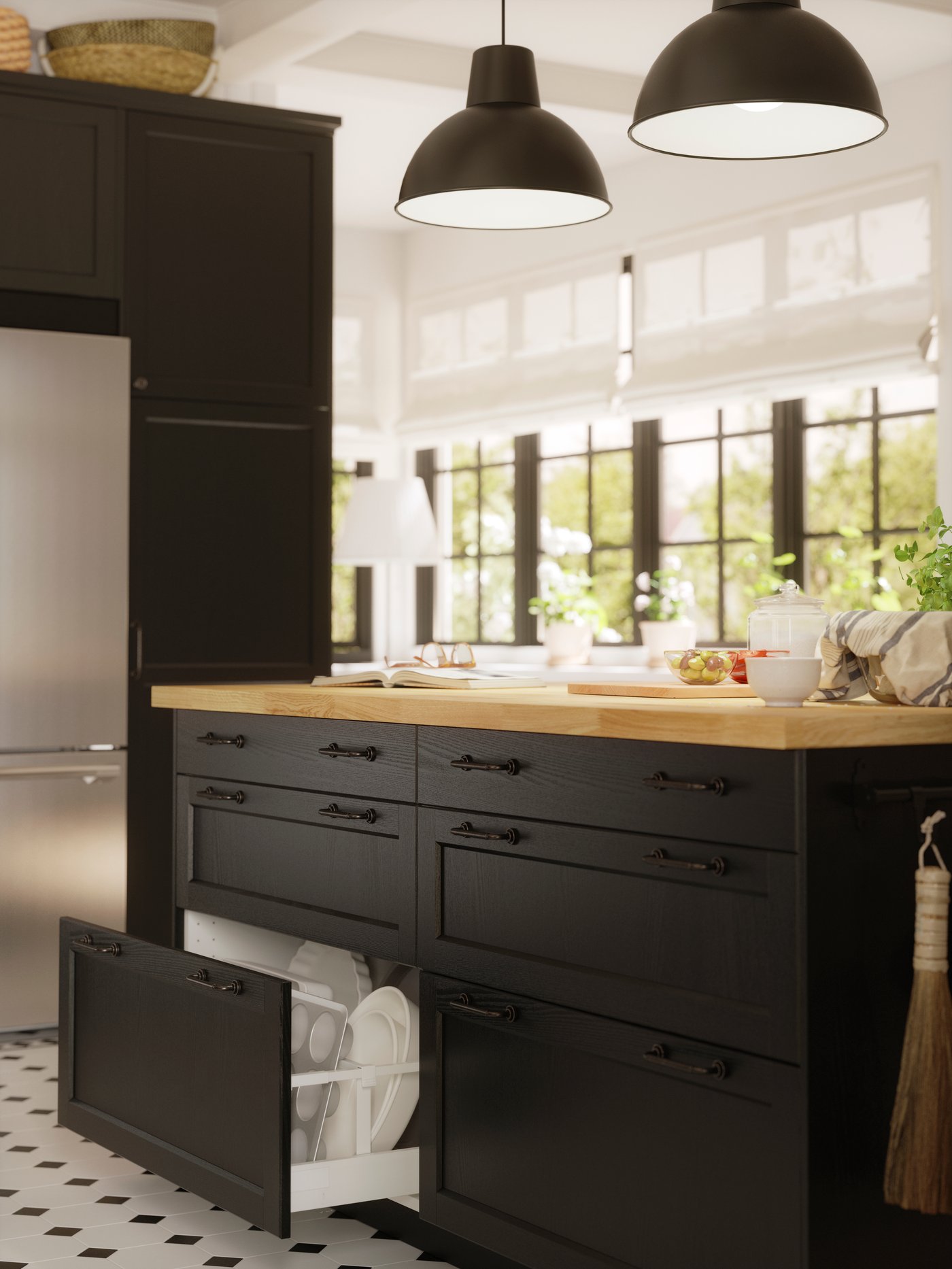 An oak/veneer KARLBY worktop for kitchen island