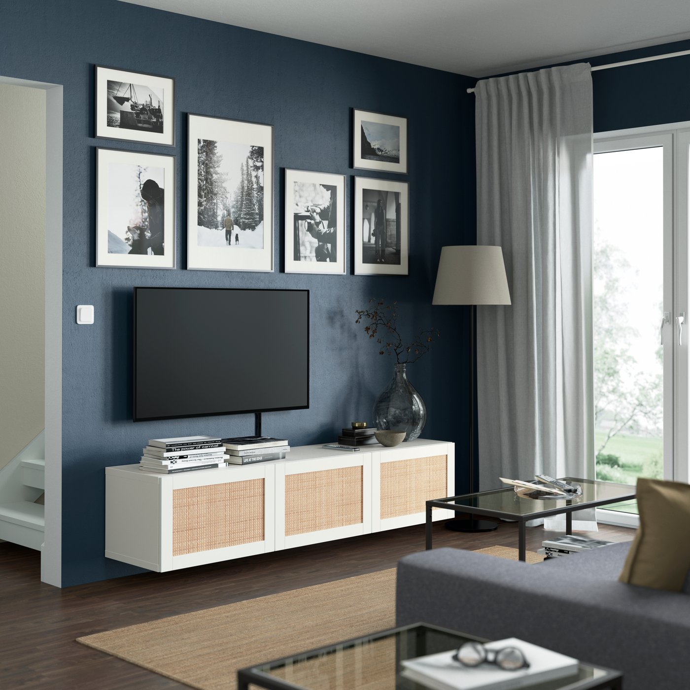 A nickel-plated white NYFORS floor lamp