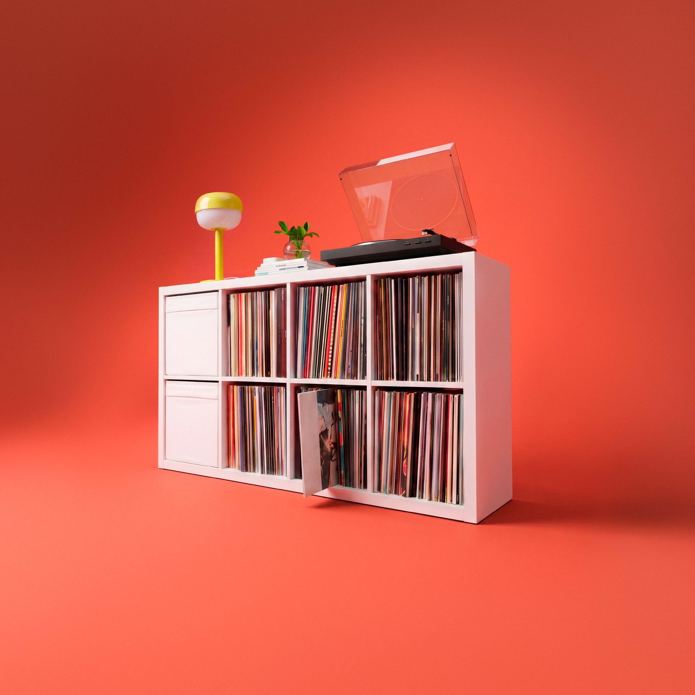 A white KALLAX shelving unit