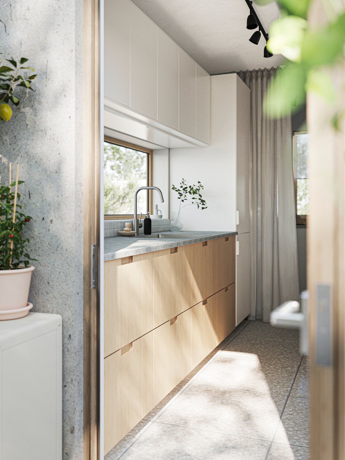 A dimmable white MITTLED LED kitchen worktop lighting strip in the kitchen